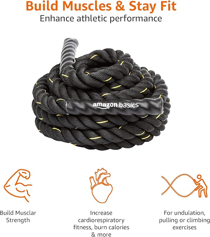 Amazon Basics Battle Rope for Home Gym Workout, Exercise Training Equipment