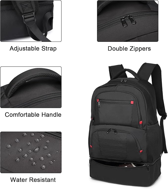 seyfocnia Gym Backpack for Men, Waterproof Sports Backpacks With Shoe Compartment Lightweight Workout Trainning Back Pack Casual Travel Daypack-Black