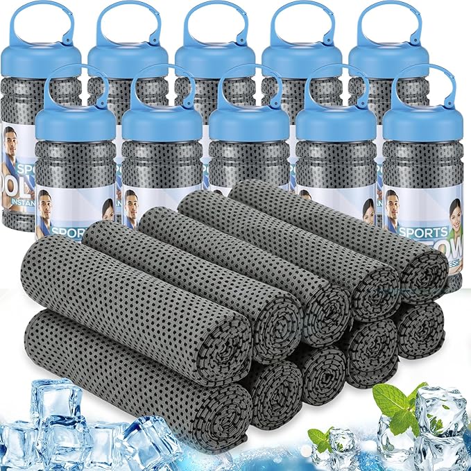 Honoson 10 Pack Cooling Towels Bulk - 47"x12" Soft Breathable Ice Towels for Neck & Face, Portable Chilly Rags Microfiber Sweat Rags for Yoga, Sports, Gym, Workout & Fitness(Dark Gray)