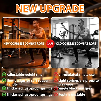 Soulyis Adjustable Ropeless Battle Ropes for Quiet Home Gym - Cordless Training Rope, Weighted Workout Ropes for HIIT, No-Jump Training & Full-Body Exercise,Fitness Equipment (Advanced Pink)