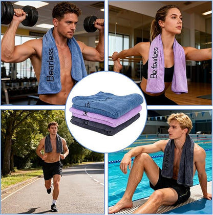 3 Pack Microfiber Gym Towels, 30 Inch X 14 Inch, Ultra Soft and Quick-Drying Towels for Fitness, Sports, Yoga, Cycling and Workout. Grey, Blue and Purple