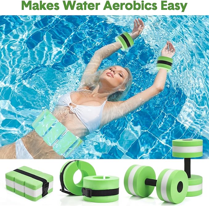 5 Pcs Pool Aquatic Exercise Set Including 2 Lightweight Water Dumbbells, 2 Ankle Swimming Weights, and Swim Belt Water Exercise Equipment for Aquatic Aerobics