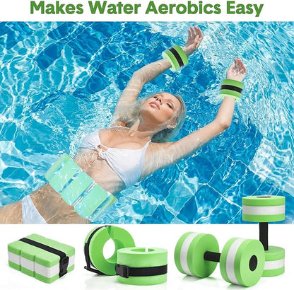 5 Pcs Pool Aquatic Exercise Set Including 2 Lightweight Water Dumbbells, 2 Ankle Swimming Weights, and Swim Belt Water Exercise Equipment for Aquatic Aerobics