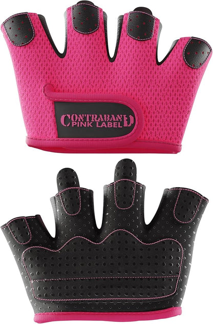 Contraband Pink Label 5537 Womens Micro Weight Lifting Gloves w/Grip-Lock Silicone Padding (Pair) - Minimalist Half Gloves - Apple Watch Friendly