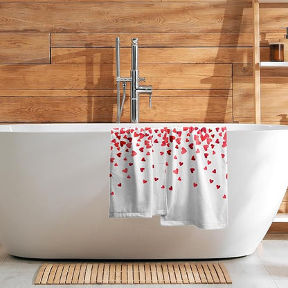 Happy Valentines Day Hand Towels Pack of 2 Romantic Red Pink Love Heart Bathroom Towel 28.3x14.4 Inch Wedding Anniversary Holiday Decorative Super Soft Kitchen Towels for Guest Home Hotel Gym
