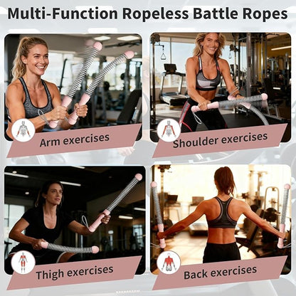 Ropeless Battle Ropes Weighted — 2 Pack Portable Cordless Battle Ropes for HIIT & Cardio Full-Body Workout Tool with Non-Slip Spiral Handles, Travel-Friendly Home Gym Equipment for Women & Men