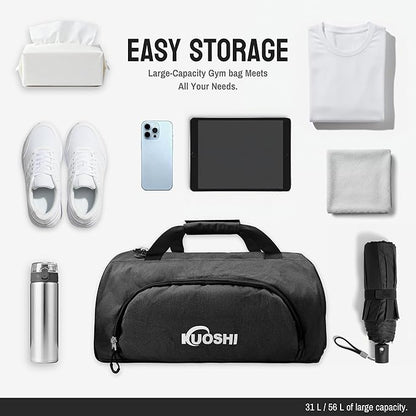 56L Gym Bag Sports Duffle Bag with Shoe Compartment & Wet Pocket, Carry-on Luggage Bag with Quick-Access Pouch, Weekender Overnight Travel Bag for Men & Women