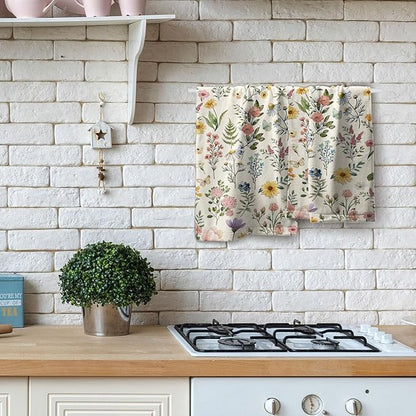 Watercolor Wildflowers Spring Kitchen Towels 14"x28" Set of 2 Rustic Floral Hand Bath Towel Vintage Flowers Seasonal Soft Absorbent Fingertip Towel for Bathroom Shower Hotel Gym