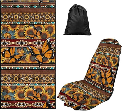 Bulopur Sweat Towel Car Seat Cover Aztec Sunflower Butterfly Post-Work Running Athletic Beach Towel Machine Washable Lightweight Breathable Floral Car Interior Accessories