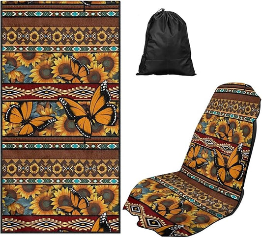 Bulopur Sweat Towel Car Seat Cover Aztec Sunflower Butterfly Post-Work Running Athletic Beach Towel Machine Washable Lightweight Breathable Floral Car Interior Accessories