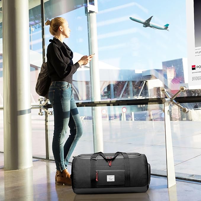 Travel Duffle Bag for Men 65L Medium Size Traveling Duffel Bag Weekender Overnight with Wet Pocket & Shoes Compartment Multifunctional Sports Gym Bags (Black)