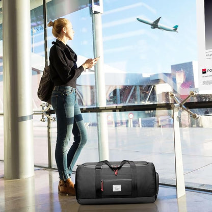 Travel Duffle Bag for Men 65L Medium Size Traveling Duffel Bag Weekender Overnight with Wet Pocket & Shoes Compartment Multifunctional Sports Gym Bags (Black)