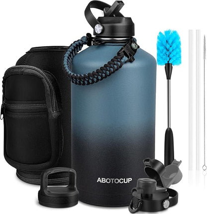 1 Gallon Insulated Water Bottle, Keeps Cold 24H & Hot 12H, Straw Lid & Paracord Handle, 128 oz Double Wall Leak-proof BPA Free, Powder Coated
