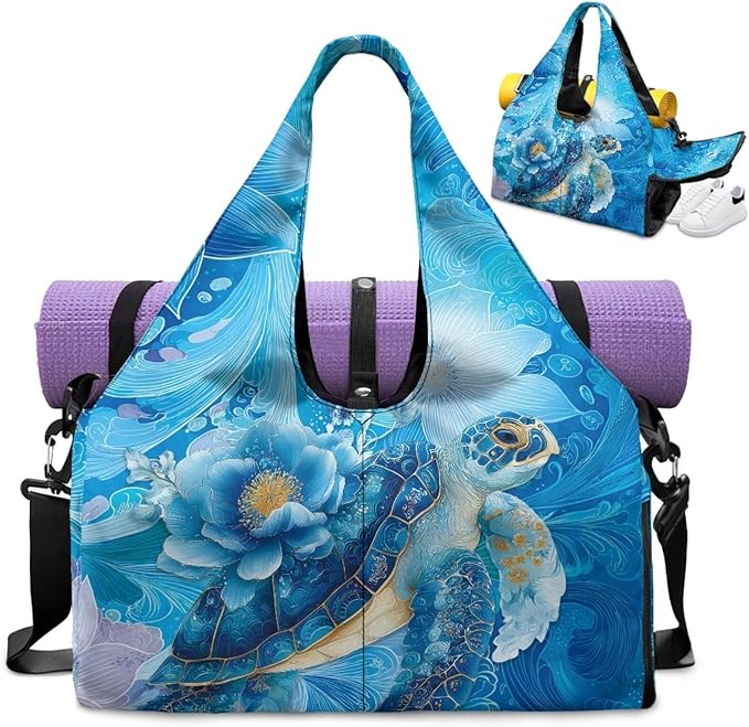 Gym Bag with Yoga Mat Holder Large Tote Bag With Multi Pockets for Women Men Dry Wet Separated Pocket Carryall Yoga Tote Bag for Pilates Travel Workout Office