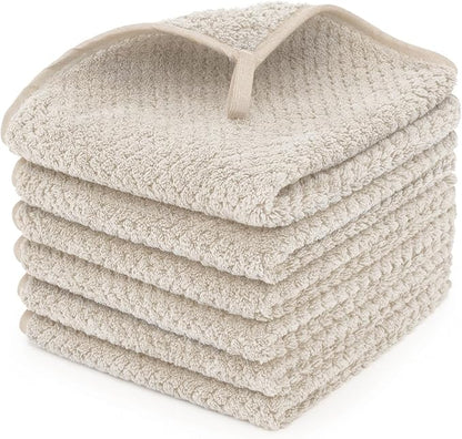 6 Piece Washcloth Set Set,100% Microfiber - Quick Dry, Thick, Soft, Plush and Highly Absorbent Luxury Hotel & Spa Bath Towel for Bathroom, Pack of 6, Khaki