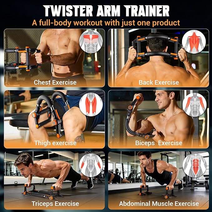 Twister Arm Trainer, 3 in 1 Adjustable Chest Trainer for Men (40-70lbs) with Poster & Storage Bag, Multifunctional Push up Bar, Home Gym Chest Workout Equipment for Arm Strengthening & Chest Builder