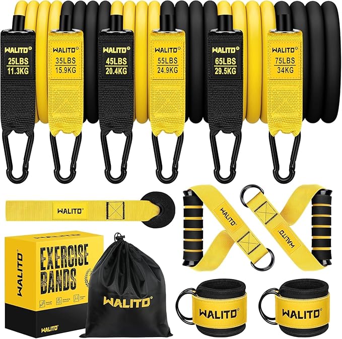 WALITO Resistance Bands Set - Exercise Bands with Handles, Door Anchor, Legs Ankle Straps, for Heavy Resistance Training, Physical Therapy, Muscle Training, Yoga, Home Workouts, Gym