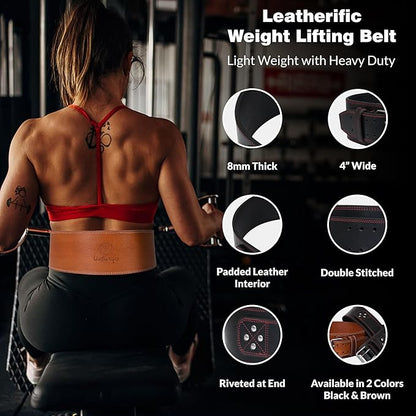 Premium Leather Weight Lifting Belt for Men & Women - 8MM Thick, 4" Wide, Heavy Duty Gym Belt with Steel Buckle for Weightlifting, Powerlifting, Strength Training, Squat or Deadlift Workout, Lower Back Support