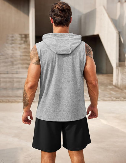 COOFANDY Mens Sleeveless Workout Hoodie Shorts Set 2 Piece Outfits Hooded Tank Tops Gym Tracksuit Sweatsuits
