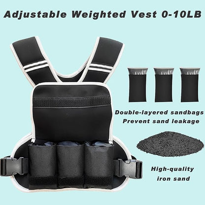 Adjustable Weighted Vest for Women and Men, 0-10lb/0-18lb with Removable Weights, Neoprene Fabric, Reflective Stripe and Padded Shoulders for Walking and At-Home Cardio
