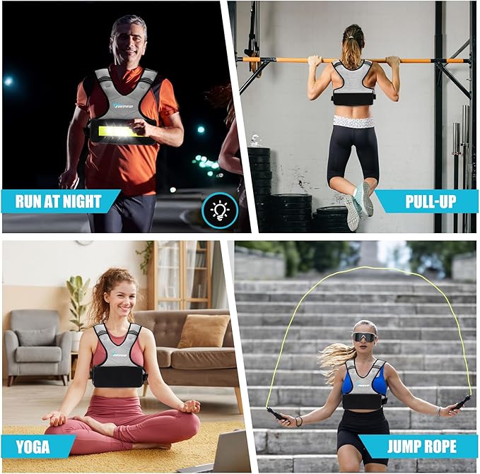Adjustable Weighted Vest for Women Men, 6-15 Lbs/12-18 Lbs Rucking Vest with LED Light Strips, Weight Vest with 6 Ironsand Weights, and Zipper Pocket for Strength Training, Walking, Running
