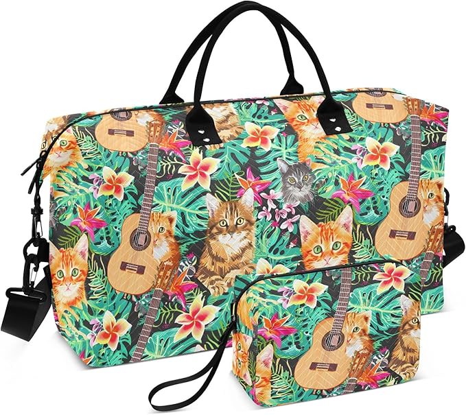 Weekender Bags Travel Duffel Gym Bag Carry on Overnight Tote Bag with Toiletry Bag for Airplane Travel Trip Gym Yoga (Hawaiian Orange Cat Tabby Face)
