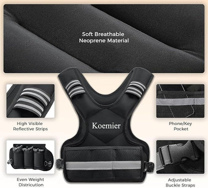 Adjustable Weighted Vest for Men and Women,4-10lb/11-20lb Vest with 6 Ironsand Weights,with Reflective Stripe,for Strength Training, Running, Fitness, Walking