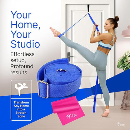 Stretching Strap with Door Anchor & Resistance Band – Leg Stretcher for Improving Flexibility & Splits – Ideal for Ballet, Dance, Cheer, Yoga & Gymnastics – Home Training Equipment for All Levels