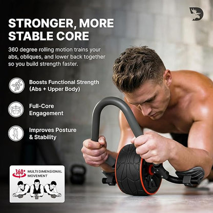 DMoose Fitness Ab Roller Wheel with Elbow Support & 2 Knee Pads - Abdominal Exercise Trainer for Core Strength Training - Ultimate Abs Workout Equipment for Home and Gym - Ab Machine for Men & Women