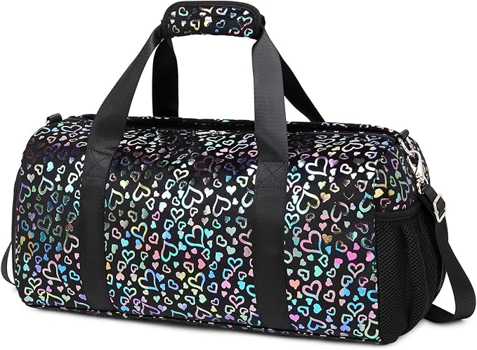 Duffle Bag for Girls Fluffy Dance Bag for Girls Ballet Bag Girls Sports Gym Bag Water Resistant Travel Duffle Bags with Shoes Compartment Wet Pocket