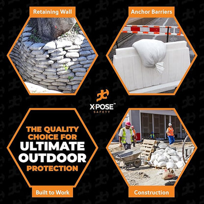 Xpose Safety Heavy Duty Sand Bags with Tie Strings – Empty Woven Polypropylene Sandbags for Hurricane Flood Protection, 50 lb Capacity, 14" x 26", White, Bulk Half Pallet Pack of 7500