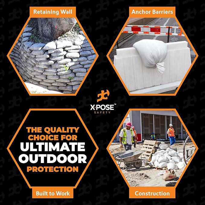 Xpose Safety Heavy Duty Sand Bags with Tie Strings – Empty Woven Polypropylene Sandbags for Hurricane Flood Protection, 50 lb Capacity, 14" x 26", White, Bulk Full Pallet Pack of 15000