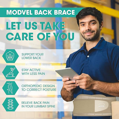 Modvel Lower Back Brace for Men and Women – Back Support Belt for Pain Relief, Herniated Disc, Sciatica, Scoliosis – Lumbar Compression Brace