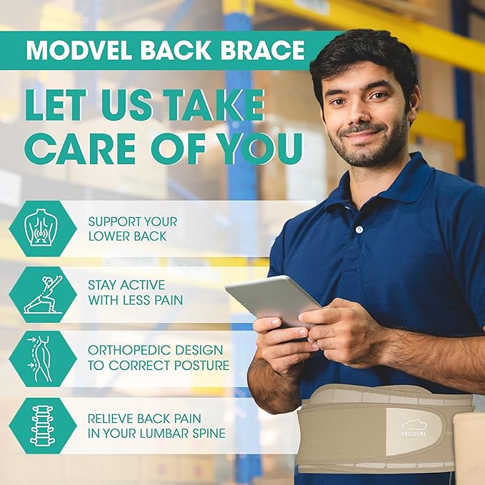 Modvel Lower Back Brace for Men and Women – Back Support Belt for Pain Relief, Herniated Disc, Sciatica, Scoliosis – Lumbar Compression Brace