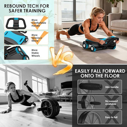 FIAMERMOR 2025 AB Roller Wheel - 4 wheel elbow support abdominal wheel automatic rebound abdominal fat burning weight loss core training equipment home/gym
