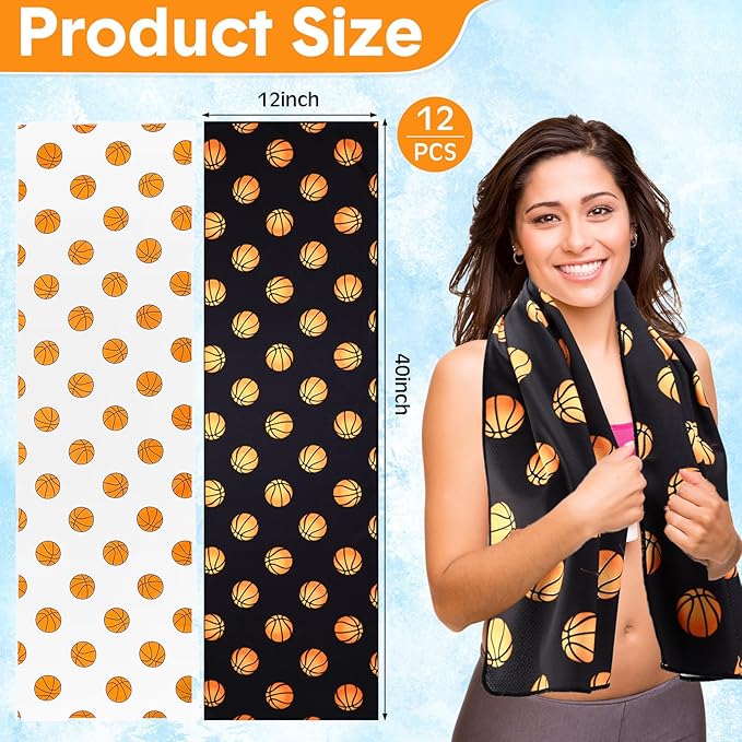 12 Pcs Cooling Towel 40 x 12 Inch Basketball Baseball Football Volleyball Soccer Softball Microfiber Fast Drying Towel for Gift Women Men