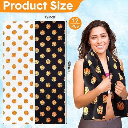 12 Pcs Cooling Towel 40 x 12 Inch Basketball Baseball Football Volleyball Soccer Softball Microfiber Fast Drying Towel for Gift Women Men