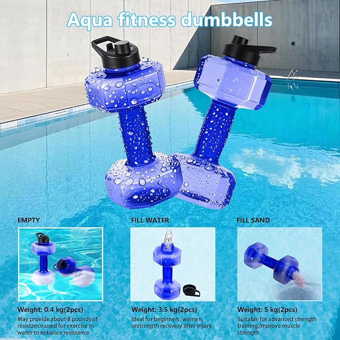 SIXRARI 2 PCS Water Weights for Pool Exercise – Upgraded Non-Slip PE Water Dumbbells, Adjustable Aqua Fitness Aerobics Equipment for Arm Toning, Aqua Therapy & Home Workouts