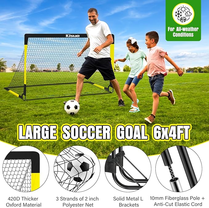 Kids Soccer Goal for Backyard Set - 2 of 6x4 ft Soccer Goals Training Equipment, Soccer Net for Kids Age 3-5 6-8 8-10 10-12, Ball, Targets for Toddler Kid Youth Soccer Games Sports Outdoor Play