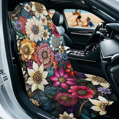Bulopur Hippie Dahlia Floral Beach Towel Car Seat Bucket Terry Cloth Seat Covers Blanket Absorbent Soft Fabric Modern Car Decor Accessories
