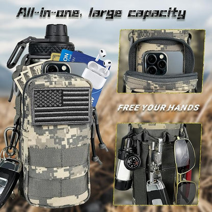 32 oz Insulated Water Bottle with Sleeve - Stainless Steel Metal Military Black Water Jug, Gym Water Bottles for Men Sports Workout Hiking with Ocean Camo Water Bottle Pouch