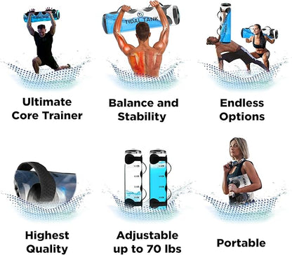 Tidal Tank Tube - The Original Aqua Bag - Water Weight Bag up to 79 lbs - Adjustable Workout Sand Bags Weights Alternative - Portable Sandbag Fitness Equipment Set, Home Exercise Gym - Including App