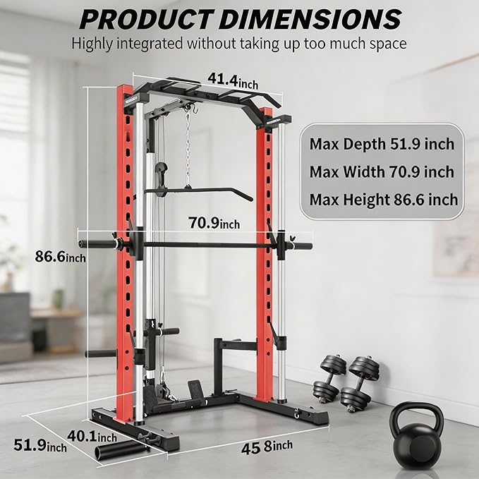 OPPSDECOR All in One Smith Machine, 1400LBS Multi-Functional Smith Machine Home Gym, Squat Rack with LAT-Pull Down System, Power Rack with Barbell Bar, Power Cage with Attachments Full Body Training