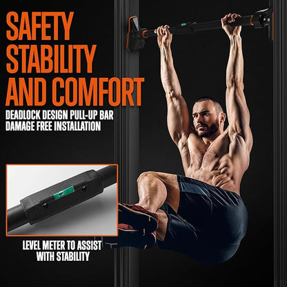 SQUATZ Adjustable Pull-Up & Chin-Up Bar - Door Frame & Doorway No-Screw, No-Damage Hanging Bar for Home Strength Training Exercise Equipment for Men and Women (43 to 62 inches)