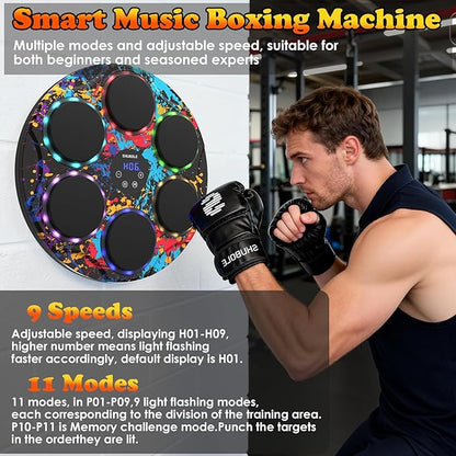 Music Boxing Machine with Gloves - Wall Mounted Punching Trainer for Adults & Kids, 9-Speed Punch Game, Wall Boxing Punching pad, 2025 Upgrade Gifts for Boys Age 6+