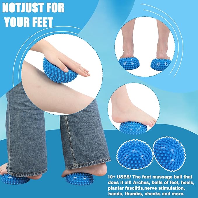 2 Pcs Half Round Massage Ball for Feet Blue Spiky Massage Ball for Adults Sports, Stability Training, Muscle Balancing Therapy, Yoga Gymnastics Exercise