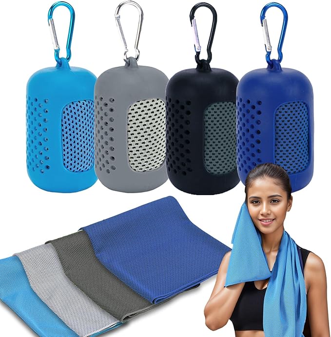 4 Pack Cooling Towels (40"x12"), Microfiber Chilly Towels Soft Breathable Gym Ice Towel for Workout, Yoga, Sport, Silicone Set Travel Sweat Towels Fast Drying Lightweight Cooling Neck Wraps