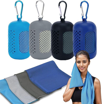 4 Pack Cooling Towels (40"x12"), Microfiber Chilly Towels Soft Breathable Gym Ice Towel for Workout, Yoga, Sport, Silicone Set Travel Sweat Towels Fast Drying Lightweight Cooling Neck Wraps