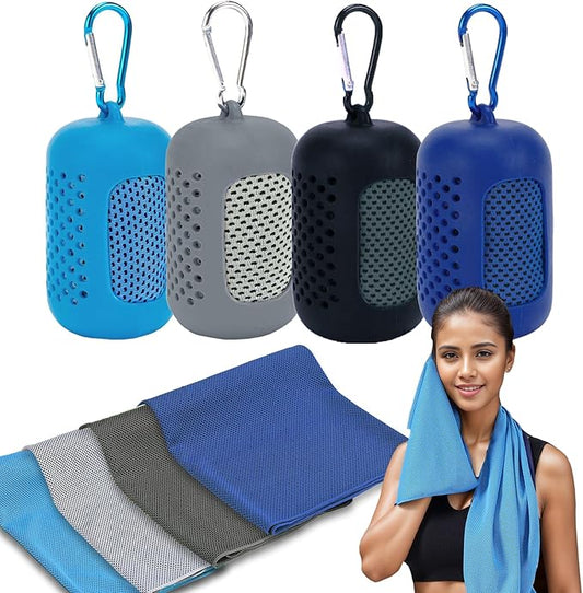 4 Pack Cooling Towels (40"x12"), Microfiber Chilly Towels Soft Breathable Gym Ice Towel for Workout, Yoga, Sport, Silicone Set Travel Sweat Towels Fast Drying Lightweight Cooling Neck Wraps