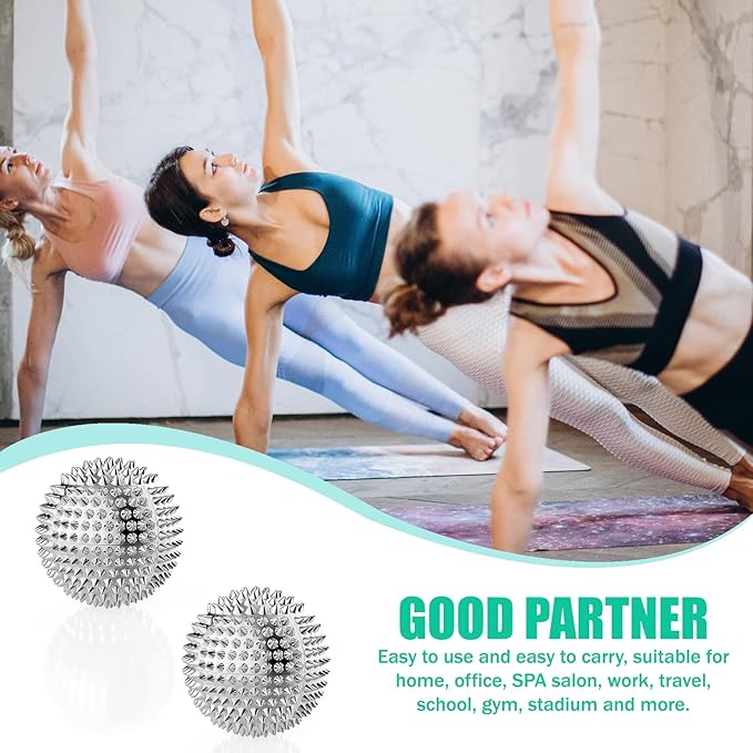 Massage Ball, Magnetic Balls, Hand Spiky Massage Ball Silver Ball 1 Pair, Hand Acupuncture Ball Massage for Adult and Kid, Hand Exercise Squeeze Balls for Pain Pressure and Stress Relief